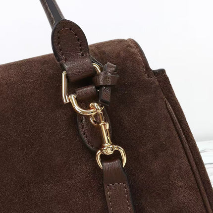 GUCCI 26S SHOULDER BAG 37 IN BROWN SUEDE WITH WEB STRIPE