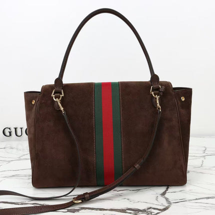 GUCCI 26S SHOULDER BAG 37 IN BROWN SUEDE WITH WEB STRIPE