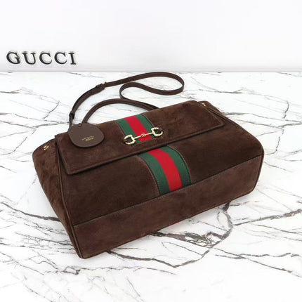 GUCCI 26S SHOULDER BAG 37 IN BROWN SUEDE WITH WEB STRIPE