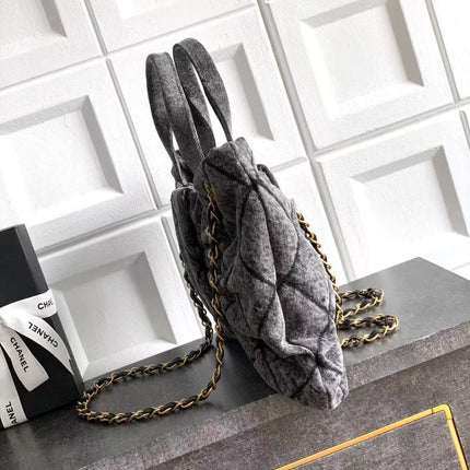 CC MAXI BOW BAG 38 IN BLACK DENIM WITH GOLD HARDWARE
