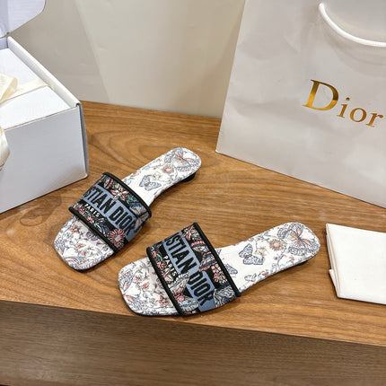 DIOR 26S D-WAY SLIDE IN WHITE BUTTERFLY PRINT EMBROIDERED COTTON