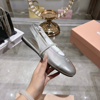 MIUMIU 26S MARY JANE FLATS IN SILVER CALFSKIN
