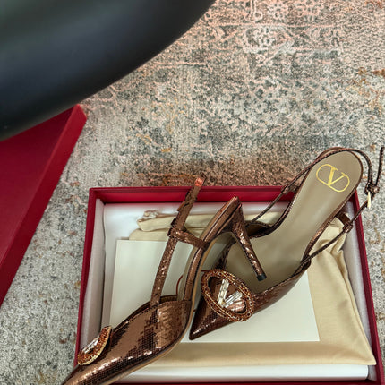 VALENTINO 26S SLINGBACKS 75 MM IN METALLIC BRONZE SNAKESKIN