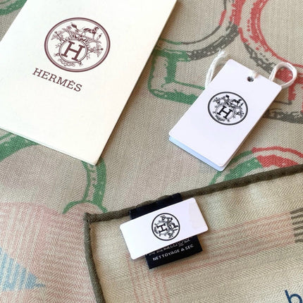 HERMES 26S PRINTED SQUARE SCARF 135 IN CASHMERE AND SILK 307240