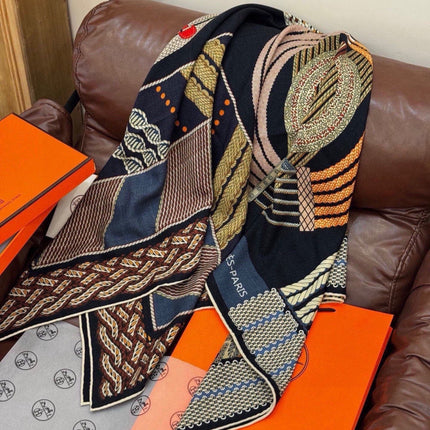 HERMES 26S PRINTED SQUARE SCARF 140 IN CASHMERE AND SILK 309320