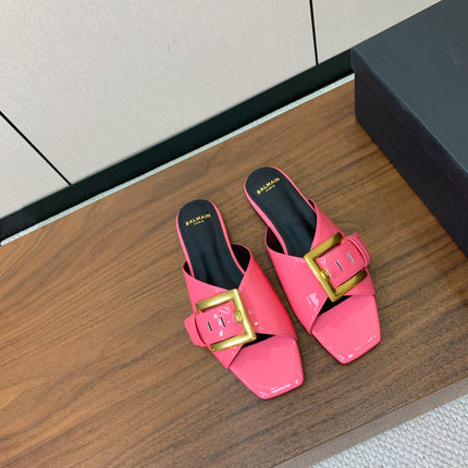 BALMAIN 26S B-BELT FLAT SANDALS IN PINK CALFSKIN