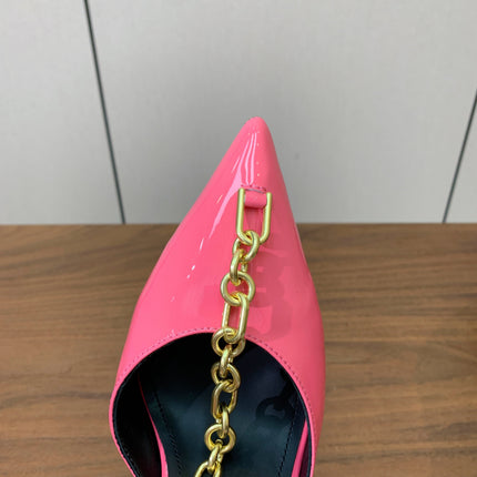BALMAIN 26S CHAIN HIGH HEELS 95 MM IN PINK PATENT CALFSKIN