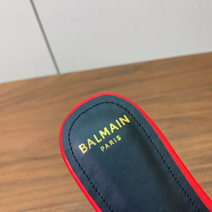 BALMAIN 26S FLAT SANDALS IN RED CALFSKIN AND MESH