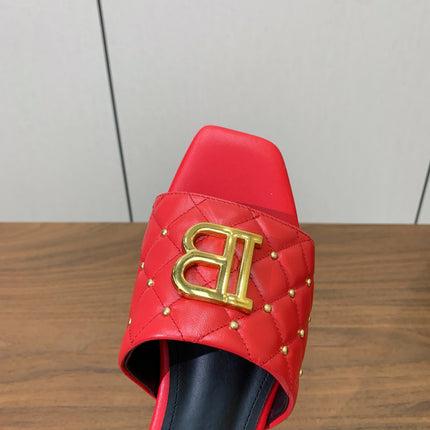 BALMAIN 26S QUILTED MULES IN RED CALFSKIN
