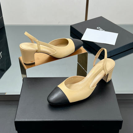 CC HIGH SLINGBACK 25S 65 MM IN BLACK MIX BEIGE LAMBSKIN