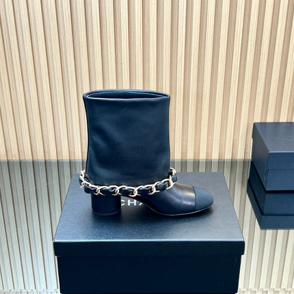 CHANEL 25S LOW BOOTS 65MM IN BLACK CALFSKIN GOLD HARDWARE