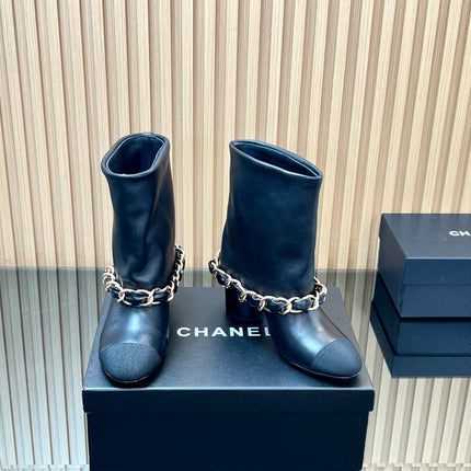 CHANEL 25S LOW BOOTS 65MM IN BLACK CALFSKIN GOLD HARDWARE
