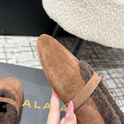 ALAIA 26S  BALLET FLATS IN BROWN SUEDE AND WOOL