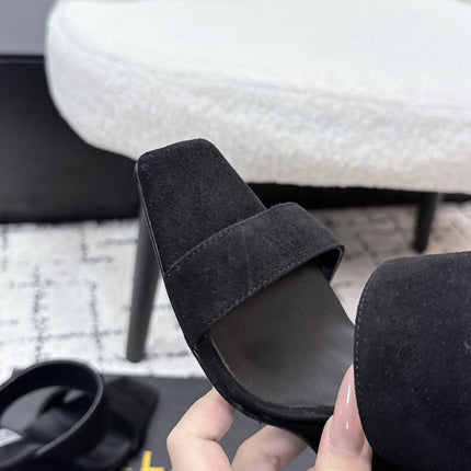 ALAIA 26S DOUBLE STRAP WEDGE SANDALS 95 MM IN BLACK SUEDE