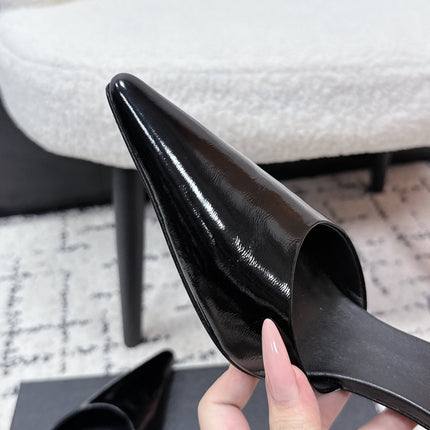 ALAIA 26S POINTED-TOE HEELS 90 MM IN BLACK PATENT CALFSKIN