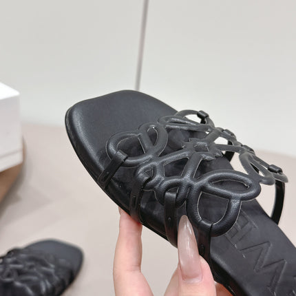 LOEWE 26S SQUARE TOE SANDALS IN BLACK CALFSKIN LOGO