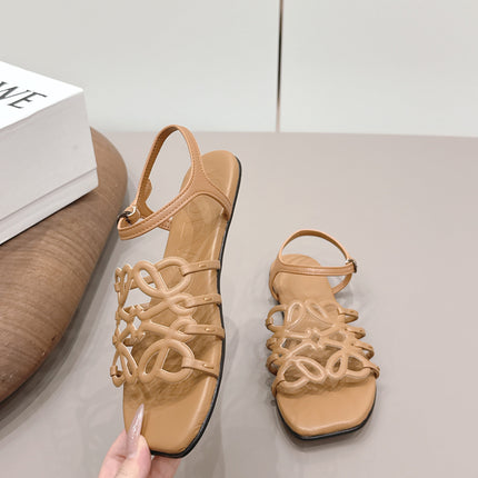 LOEWE 26S SQUARE TOE SANDALS IN LIGHT BROWN CALFSKIN LOGO