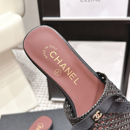 CHANEL 26S POINTED-TOE MULES IN BLACK MESH