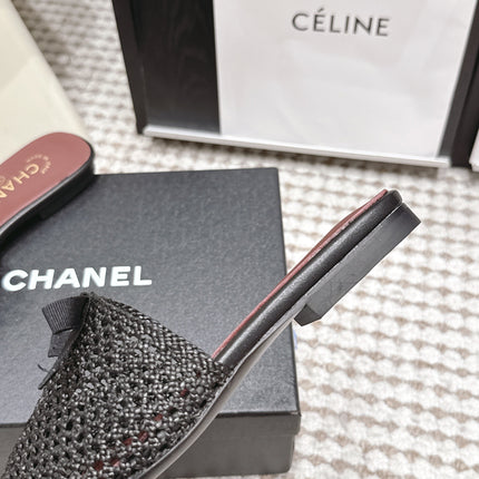CHANEL 26S POINTED-TOE MULES IN BLACK MESH