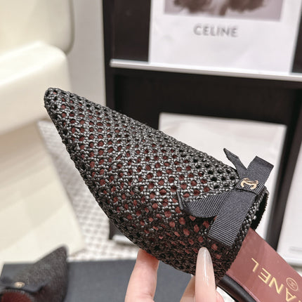 CHANEL 26S POINTED-TOE MULES IN BLACK MESH