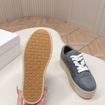 PRADA 26S PLATFORM SNEAKERS 50MM IN DARK GREY SUEDE
