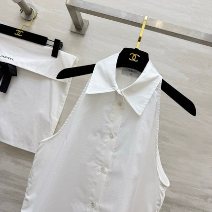 CHANEL 26S SLEEVELESS SHIRT COLLAR TOP STYLE 1197