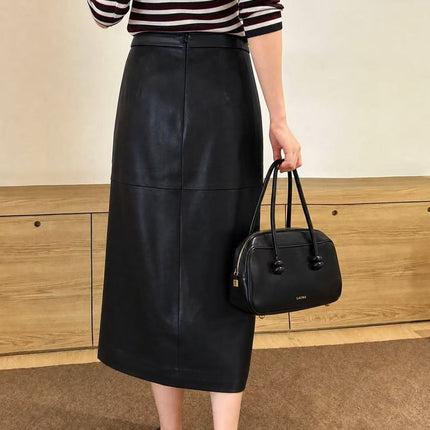 HERMES 26S LEATHER MIDI SKIRT 833