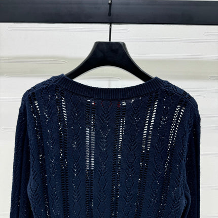 VALENTINO CREW NECK LONG-SLEEVE EMBROIDERED KNIT TOP 274958