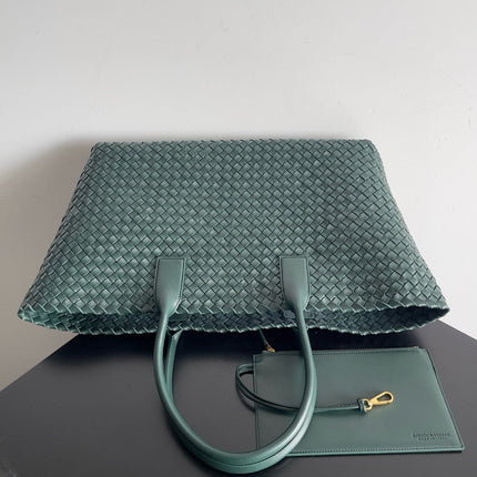 BOTTEGA VENETA 25S LARGE CABAT BAG 51 IN DEEP SLATE GREEN LAMBSKIN