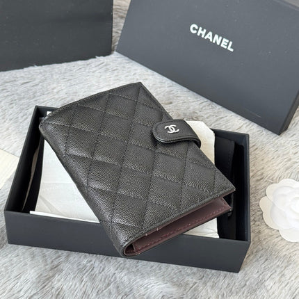 CHANEL 25S MULTI PURPOSE PASSPORT WALLET 15 IN BLACK CALFSKIN SILVER HARDWARE