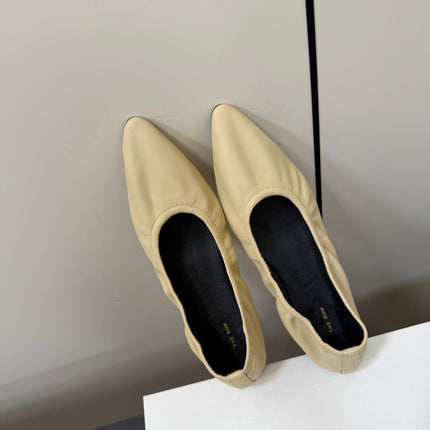 THE ROW 26S POINTED TOE BALLET FLATS IN BUTTER BEIGE LAMBSKIN