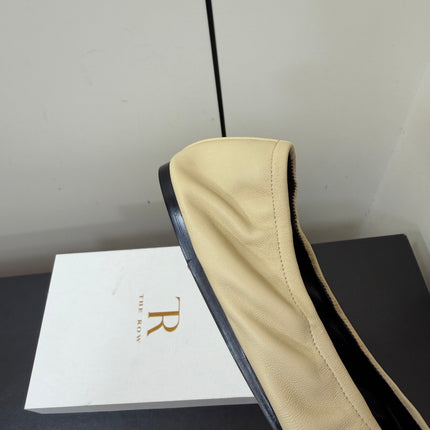 THE ROW 26S POINTED TOE BALLET FLATS IN BUTTER BEIGE LAMBSKIN