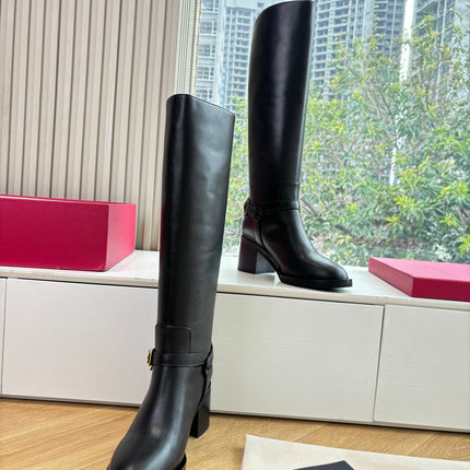 VALENTINO 25S HIGH-CUT SIGNATURE LOGO BOOTS 60 MM IN BLACK CALFSKIN WITH GOLD HARDWARE