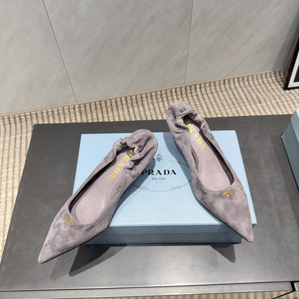 PRADA 26S PUMPS 55MM IN TAUPE BROWN SUEDE