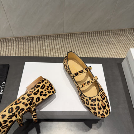CELINE 26S BALLET FLATS IN LEOPARD PRINT FUR