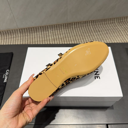 CELINE 26S BALLET FLATS IN LEOPARD PRINT FUR