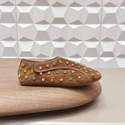 ALAIA 26S EMBELLISHED FLATS IN LIGHT BROWN SUEDE