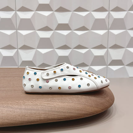 ALAIA 26S EMBELLISHED FLATS IN WHITE LAMBSKIN