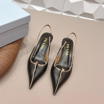 PRADA 26S POINTED TOE SLINGBACK HIGH HEELS 55MM IN BLACK CALFSKIN
