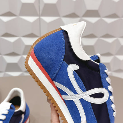 LOEWE 26S FLOW RUNNER SNEAKER IN BLUE SUEDE AND WHITE CALFSKIN