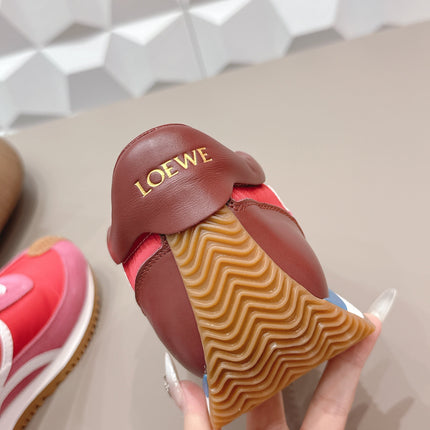LOEWE 26S FLOW RUNNER SNEAKER IN DUSTY ROSE SUEDE AND DARK RED CALFSKIN