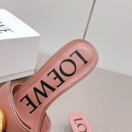 LOEWE 26S SQUARE TOE SANDALS 45MM IN PINK CALFSKIN GOLD HARDWARE