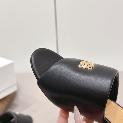 LOEWE 26S MULE HEELS 45MM IN BLACK LAMBSKIN GOLD HARDWARE