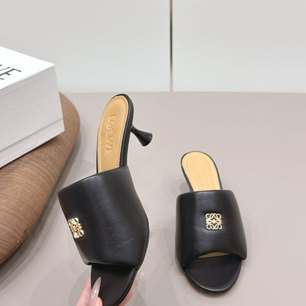 LOEWE 26S MULE HEELS 45MM IN BLACK LAMBSKIN GOLD HARDWARE