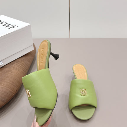LOEWE 26S MULE HEELS 45MM IN OLIVE GREEN LAMBSKIN GOLD HARDWARE