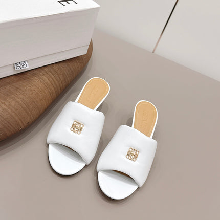 LOEWE 26S MULE HEELS 45MM IN WHITE LAMBSKIN GOLD HARDWARE