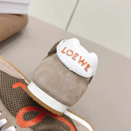 LOEWE 26S BALLET RUNNER 2.0 IN LIGHT BROWN SUEDE AND DARK BROWN MESH