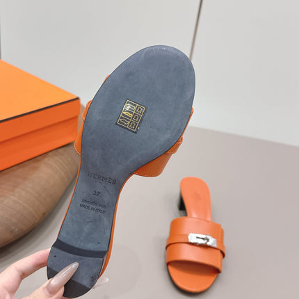 HM 26S KELLY HEEL SANDAL 50MM IN ORANGE CALFSKIN SILVER HARDWARE