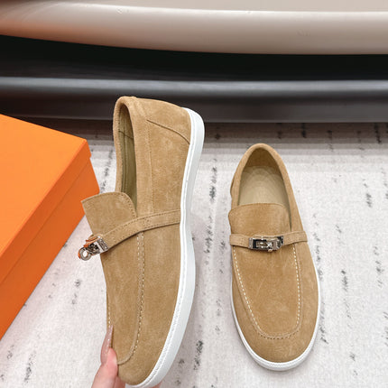 HM 26S KELLY PARIS LOAFERS IN LIGHT BROWN SUEDE SILVER HARDWARE