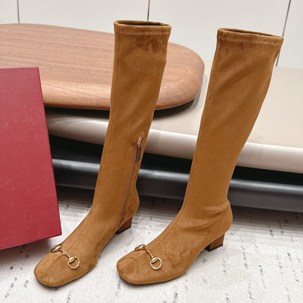 GUCCI 26S TALL BOOTS 55 MM IN CAMEL BROWN SUEDE